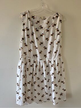 YUMI dog print BERET plus size SLEEVELESS DRESS white Size 14/16
